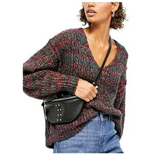Free People Highland V Neck Knit Sweater Multicolor Size XS Oversized